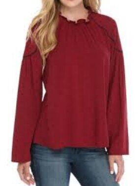 Crown & Ivy Red Polka Dot Blouse (Size Medium Petite, 100% Rayon)